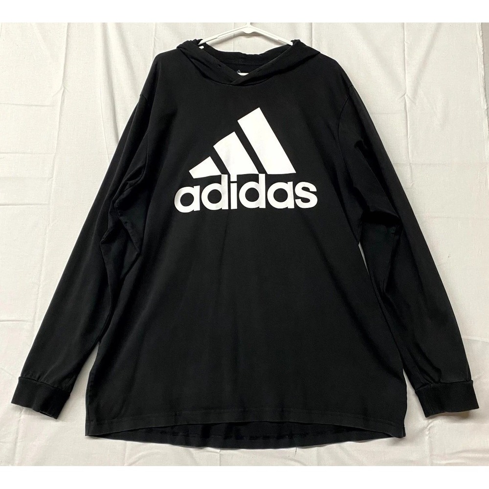 Adidas Hoodie Mens 2XLT Black Graphic Print Long Sleeve Outdoor Performance
